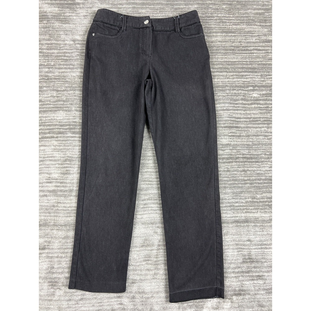 New Directions Pants Womens 6 Gray Denim Straight Leg Mid Rise Dark Wash Stretch